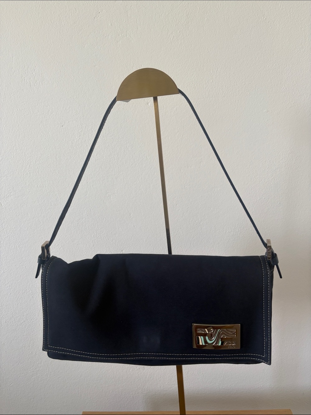 [VINTAGE] Fendi Navy Canvas Shoulder Bag Purse